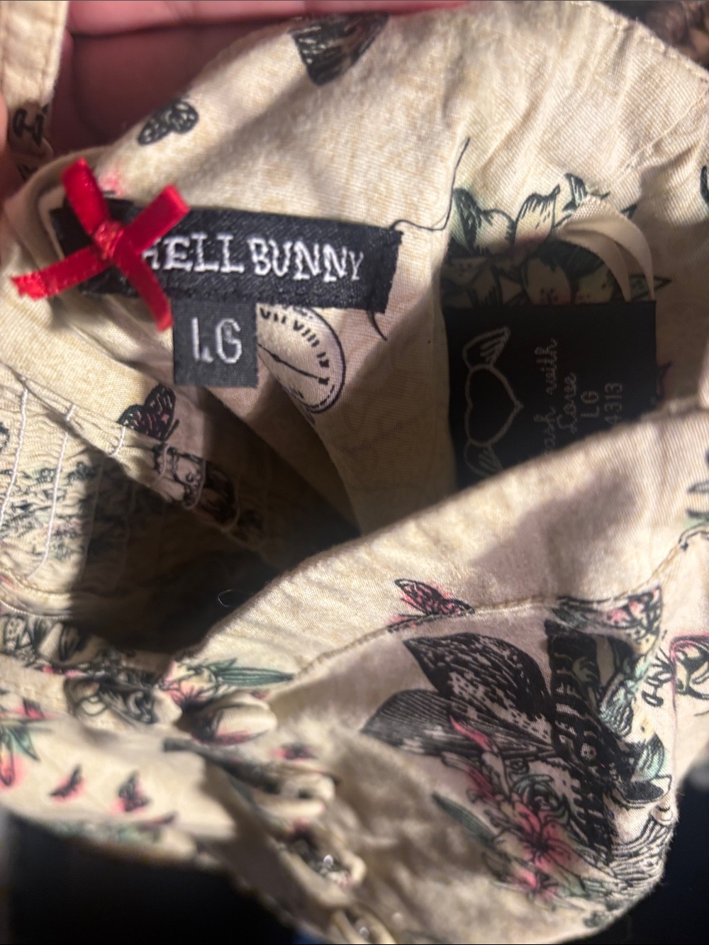 Hell Bunny Cream Midi Dress with Black, Pink & Green Floral Print - Picture 6 of 9